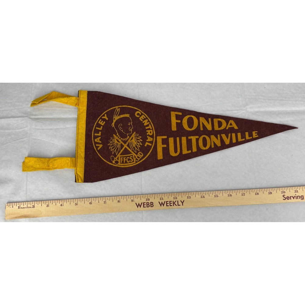 Felt Crafters Fonda-Fultonville Central School Pennant Burgundy Vintage USA Made
